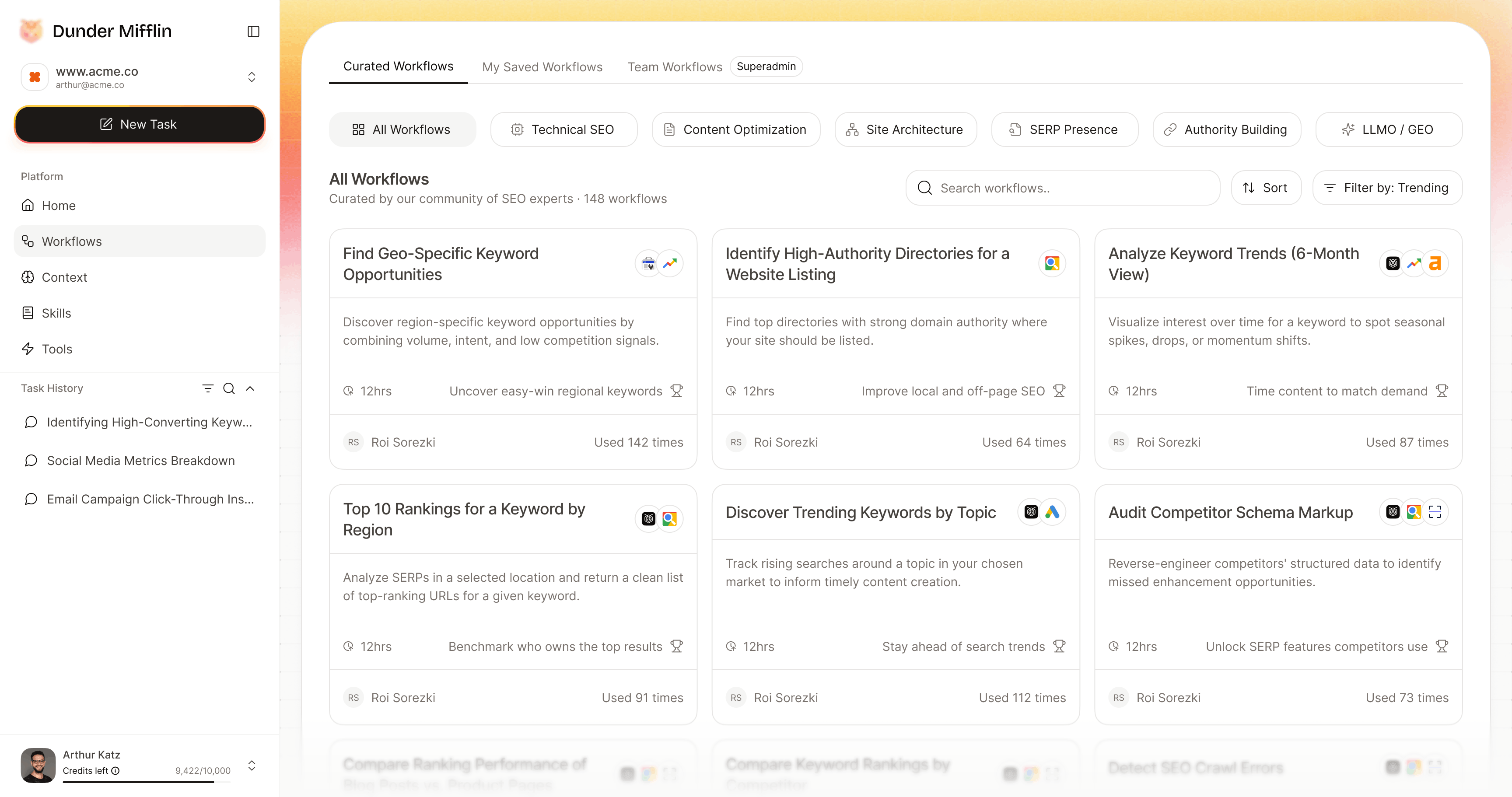 Workflow discovery and curated workflow library